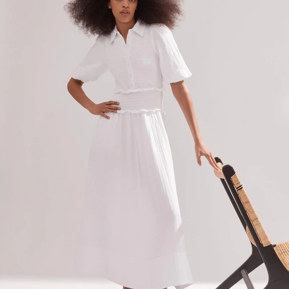 Me+ Em Cheesecloth Shirred Maxi Shirt Dress 100% Cotton White Size 6 - Picture 3 of 4